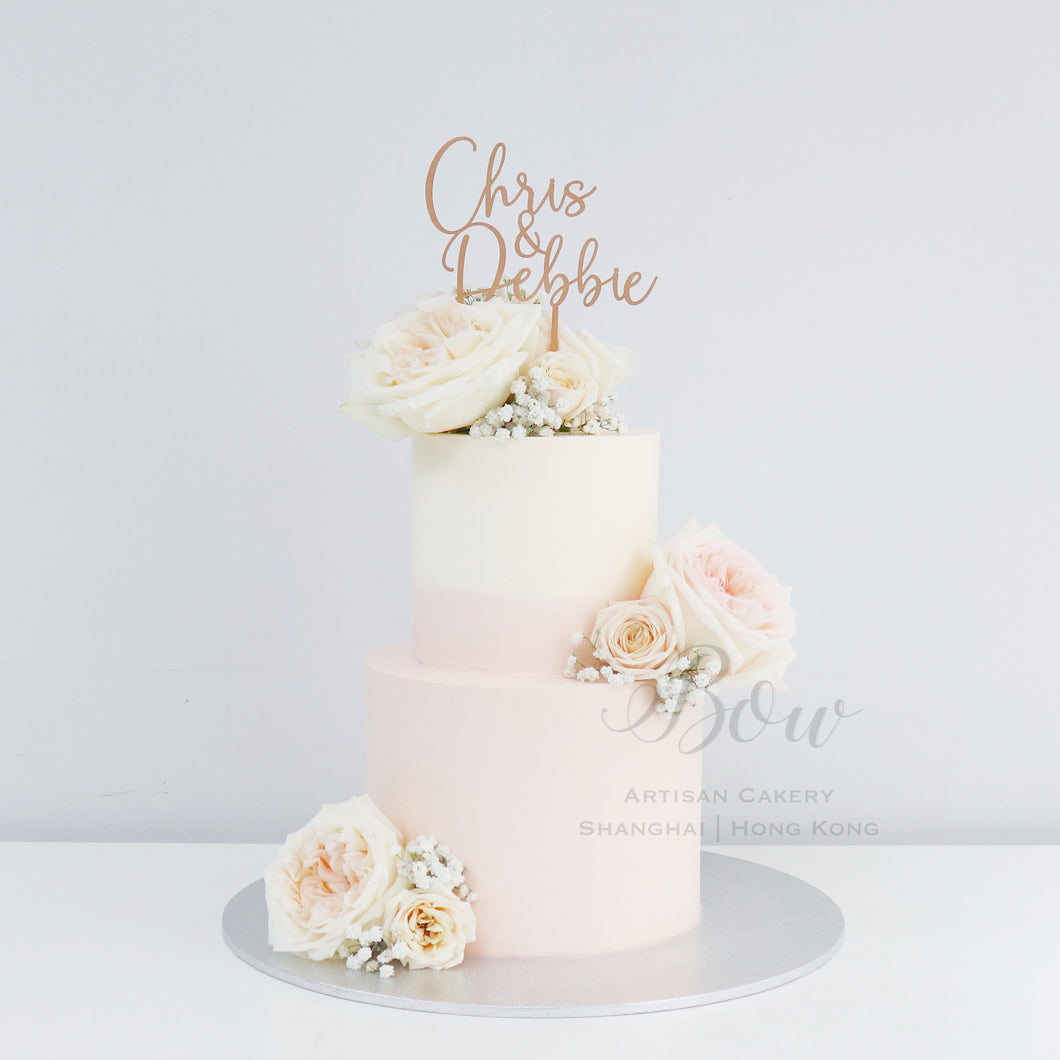 Pale Blue Cake with Dusty Pink Poppies | www.sweetdelightscakery.com