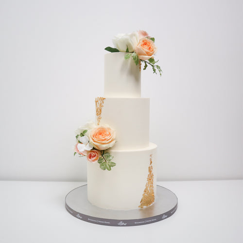 Peach Roses Wedding Cake [Three Tier]