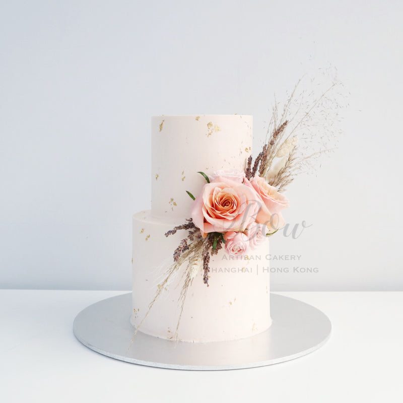 Rose Gold Leaf & Sugar Flower Wedding Cake | Lynne Glass