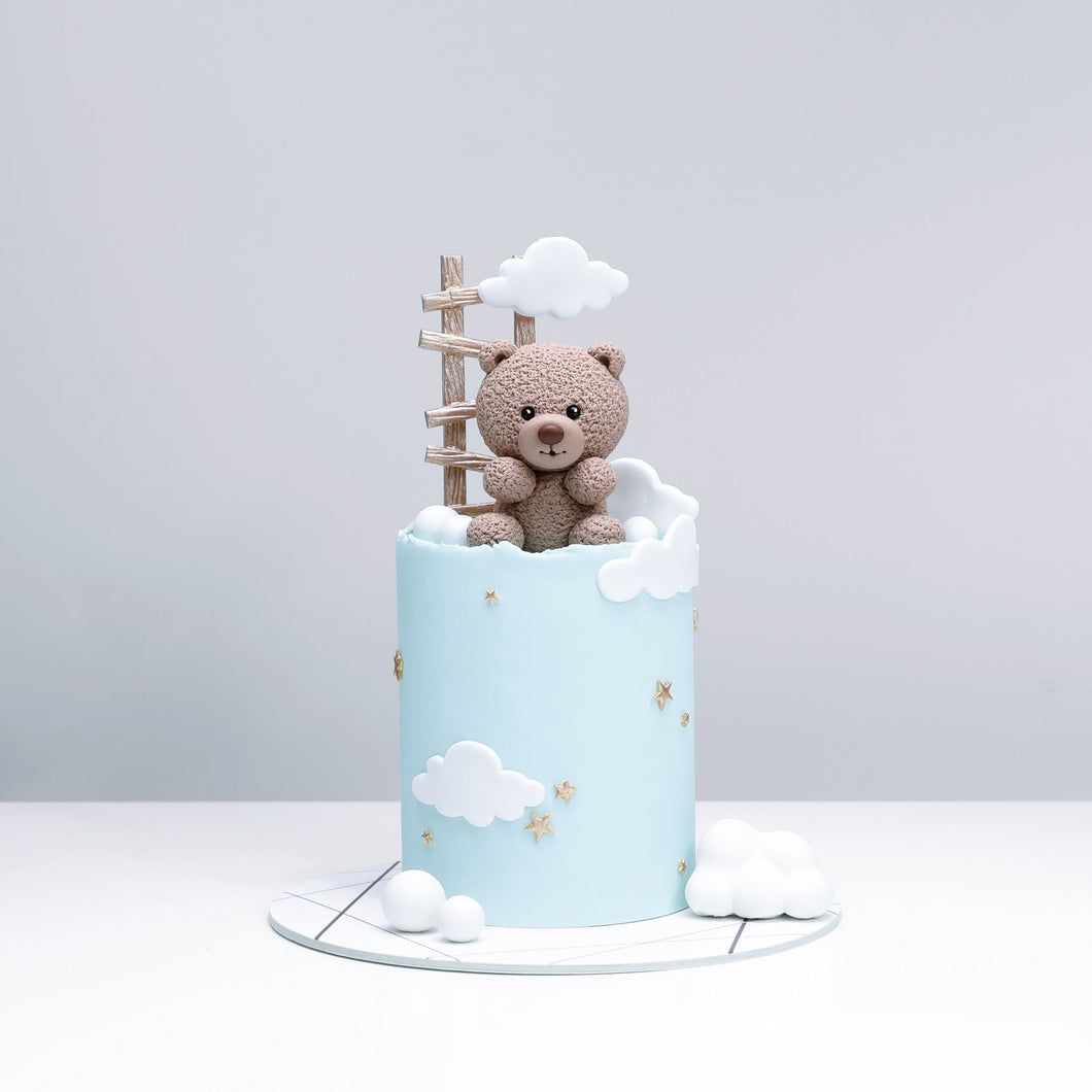 Brown Teddy Bear & Ladder with Clouds