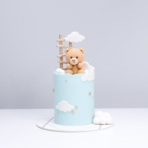 Golden Brown Teddy Bear & Ladder with Clouds