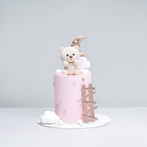 Ivory Teddy Bear & Ladder with Moon & Clouds