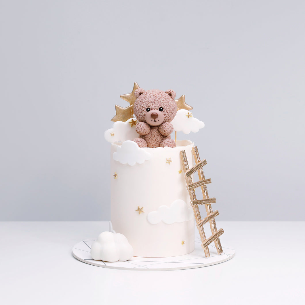 Brown Teddy Bear & Ladder with Stars & Clouds